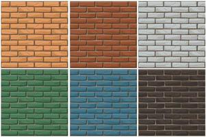Brick wall seamless background set. Different color brick textures collection. Vector illustration stones wall. Seamless pattern