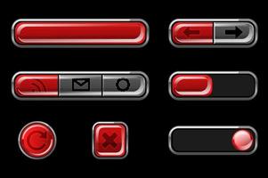 Red glossy buttons with return, cross icons. Isolated buttons of different shapes. Buttons for user interface. vector