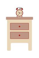Nightstand with clock in flat style. Vector illustration of bedside table isolated on white