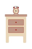 Nightstand with clock in flat style. Vector illustration of bedside table isolated on white