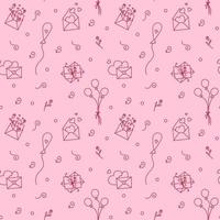 Pink Valentine background with envelopes and floating balloons. Vector seamless pattern with love letters