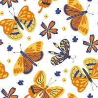 Colorful folk vector seamless pattern with butterflies and flowers.