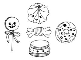 halloween sweets collection. Cute candy line art illustration. Trick or treat set vector