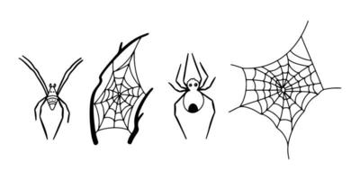 Spiders and spider web, vector set. Halloween vector collection