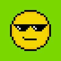 Yellow emoticon in pixel art style vector