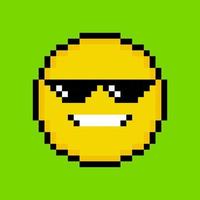 Yellow emoticon in pixel art style vector