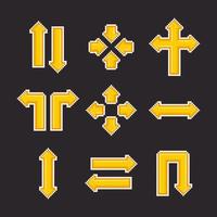 Yellow arrows stickers in pixel art style vector