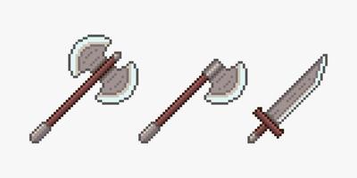 Weapons in pixel art style vector