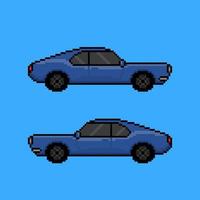 Blue car in pixel art design vector