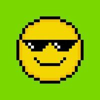 Yellow emoticon in pixel art style vector