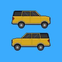 Yellow car in pixel art design vector