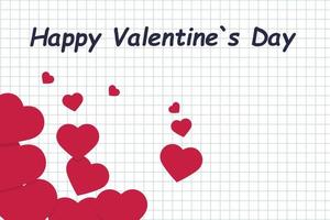 Heart icons on copybook background. Valentine day, vector