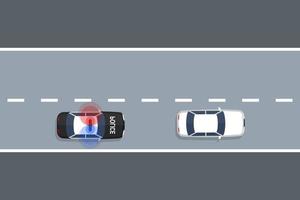 la policía está persiguiendo el coche. vista superior vectorial vector