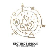 símbolos esotéricos. vector. insignia geométrica de línea delgada. icono de contorno para alquimia o geometría sagrada. diseño místico y mágico con símbolos de alquimia y cristales. vector