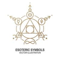 símbolos esotéricos. vector. insignia geométrica de línea delgada. icono de contorno para alquimia o geometría sagrada. diseño místico y mágico con piedra filosofal. vector