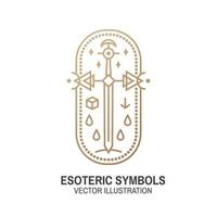 símbolos esotéricos. vector. insignia geométrica de línea delgada. icono de contorno para alquimia o geometría sagrada. diseño místico y mágico con espada antigua. vector