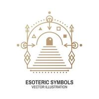 Esoteric symbols. Vector. Thin line geometric badge. Outline icon for alchemy or sacred geometry. Mystic and magic design with Gate to another world. vector