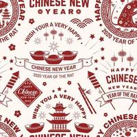 Happy Chinese New Year 2020 seamless pattern or background. Vector. Chinese New Year seamless pattern with with firework, firecracker, rat, sakura silhouette. vector