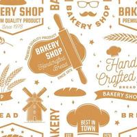 Bakery shop seamless pattern or background. Vector. Seamless bakery pattern with with rolling pin, windmill, wheat ears silhouette. Bakery shop texture. vector