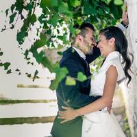 Just married couple in urban background photo