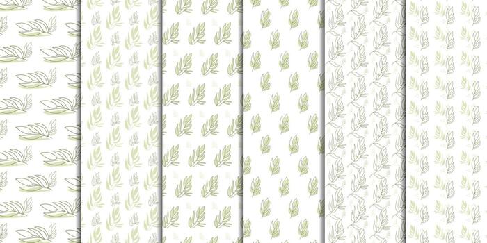 conjunto de patrones abstractos de hoja verde sobre fondo blanco, ilustración, vector de patrón.