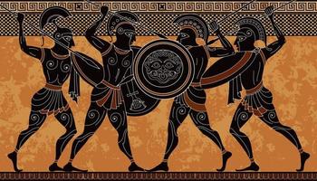 Ancient myth sceen,Black figure pottery,Ancient warrior and monster, vector