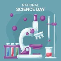 national science day with microscope with samples in test tubes and a universal laboratory stand vector