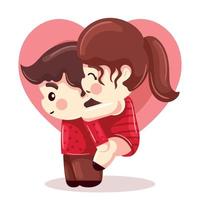 novio cargando a su novia el día de san valentín con estilo de dibujos animados de fondo de corazón vector