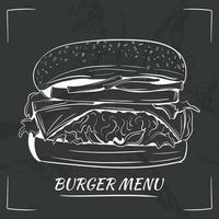 hand drawing of hamburger with its ingredients for menu vector