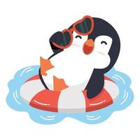 Cute Penguin swimming in rubber ring vector