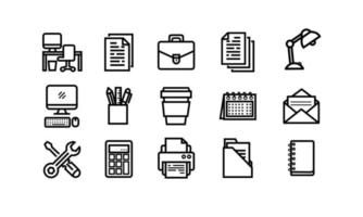 iconos de línea de conjunto de negocios y oficinas, vector