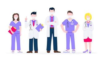 Successful team of medical employee doctors with face masks vector illustration