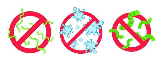 3 stop viruses and bad bacterias or germs prohobition sign. vector