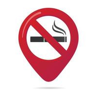 No smoking area marker map pin icon sign with flat design gradient styled cigarette in the prohibited forbidden red circle. Symbol of the no smoking area in the map apps isolated on white background vector