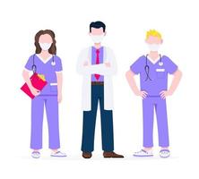 Successful team of medical employee doctors with face masks vector illustration