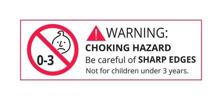 Choking hazard forbidden sign sticker not suitable for children under 3 years isolated on white background. vector