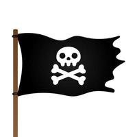 cráneo jolly roger, bandera pirata y cruce de huesos ilustración de vector de diseño de estilo plano.