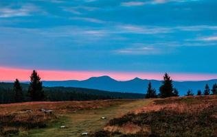 Sunset over the Vosges. Panoramic view from drone photo