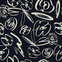 patrón sin costuras de flor abstracta simple. ilustración de fondo botánico de vector dibujado a mano. cepillar hojas y flores. ilustración de tinta de pintura con motivo floral abstracto.