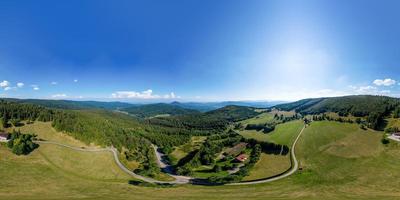 Aerial drone 360-degree panoramic view of Vosges mountains. Alsace, France. photo