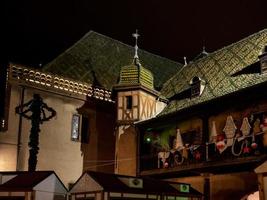 Christmas decorations on the streets of Colmar. Illuminated houses and New Year's fairy tale photo