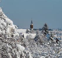 Winter's Tale. Snow-covered clean light landscape of Alsace. photo