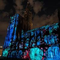 Laser lighting show on the walls of Cathedral Notre Dame de Strasbourg photo
