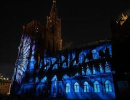 Laser lighting show on the walls of Cathedral Notre Dame de Strasbourg photo