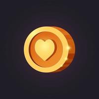 Vector casual game icon with heart. Isolated golden coin. GUI UI for web, game or app. Interface element