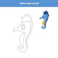 Trace and color a cartoon sea horse. vector