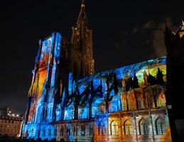 Laser lighting show on the walls of Cathedral Notre Dame de Strasbourg photo