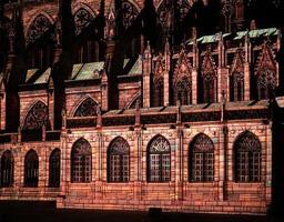 Laser lighting show on the walls of Cathedral Notre Dame de Strasbourg photo