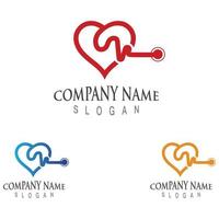 Cardiography heart beat with love logo design inspiration template vector