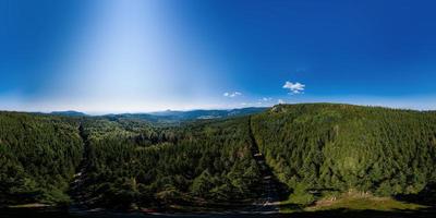 Aerial drone 360-degree panoramic view of Vosges mountains. Alsace, France. photo